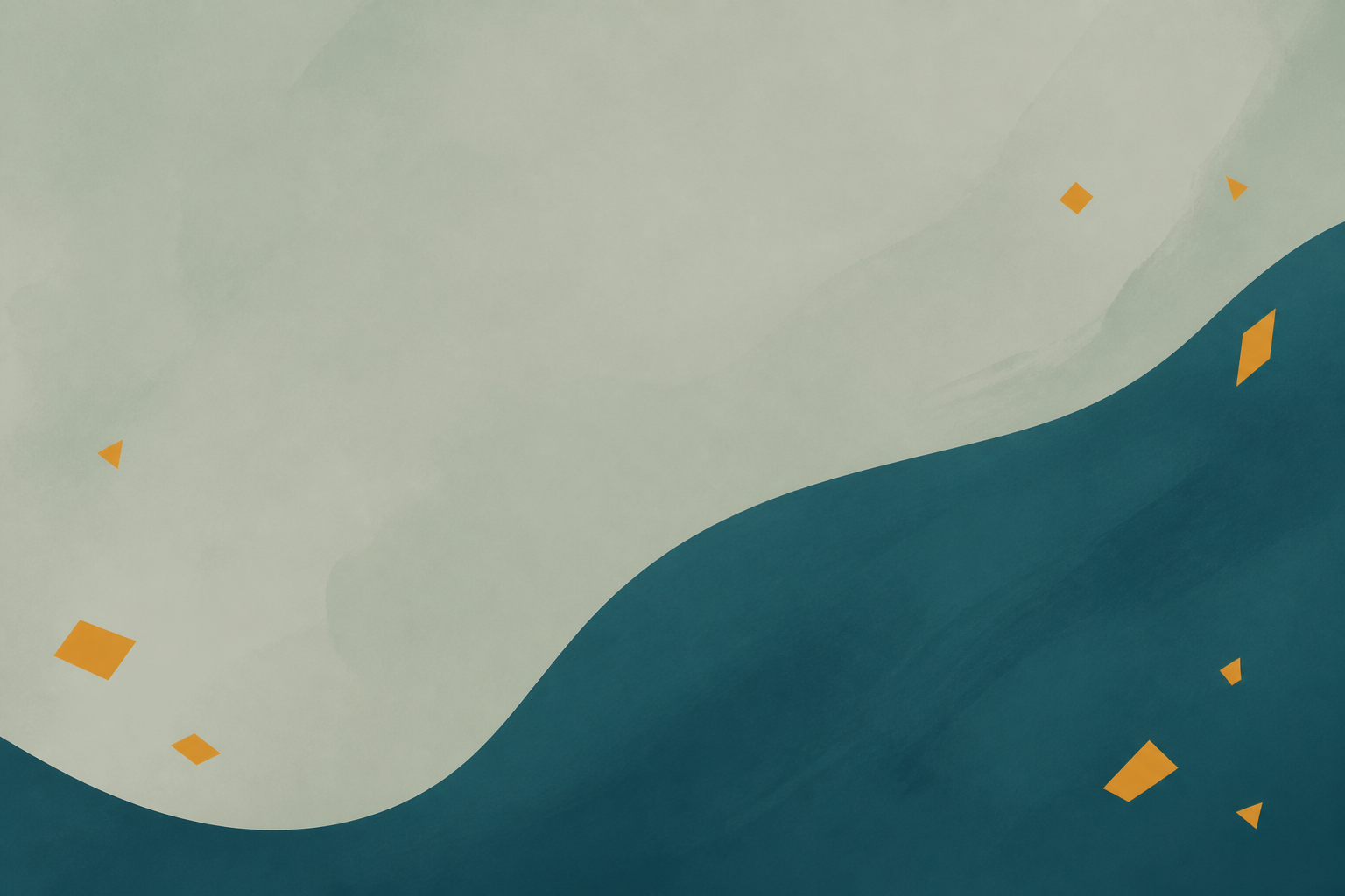 Abstract petrol blue and saffron shapes on a pale grey-green field